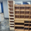 Blonde Wood Corner Bookcase Display Stand w/ Adjustable Shelves